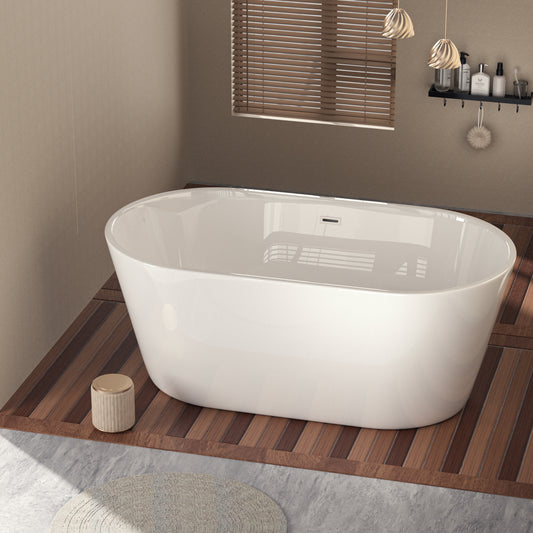 60'' Freestanding Gloss White Acrylic Soaking Bathtub with Toe-Tap Chrome Drain and Classic Slotted Overflow, 24A02-60