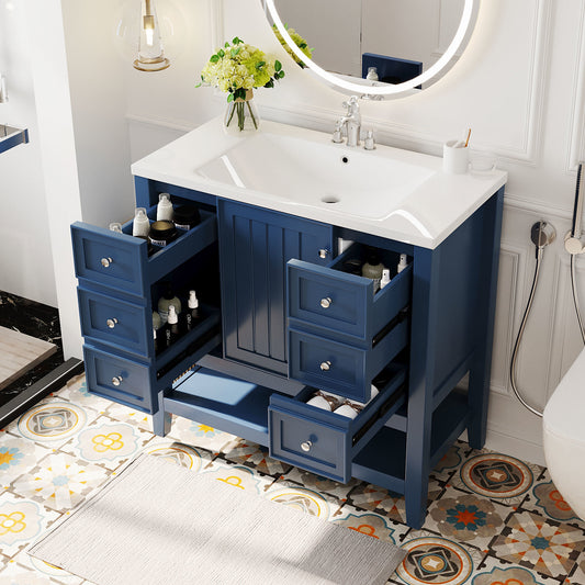 36" Bathroom Vanity with Sink Combo, One Cabinet and Three Drawers, Solid Wood and MDF Board