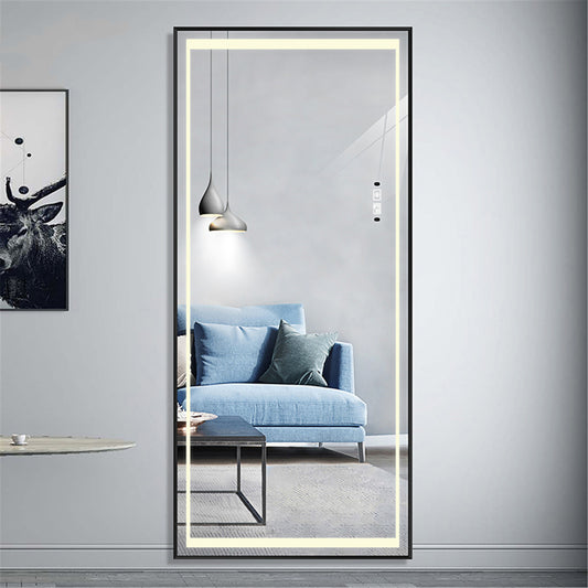 24" * 65" Full Length Mirrors Intelligent Human Body Induction Mirror LED Aluminum Floor Mirrors Stand Full Body Dressing Bedroom, Living Room, Dressing Room Hotel Mirror Big Size Safe Touch Button