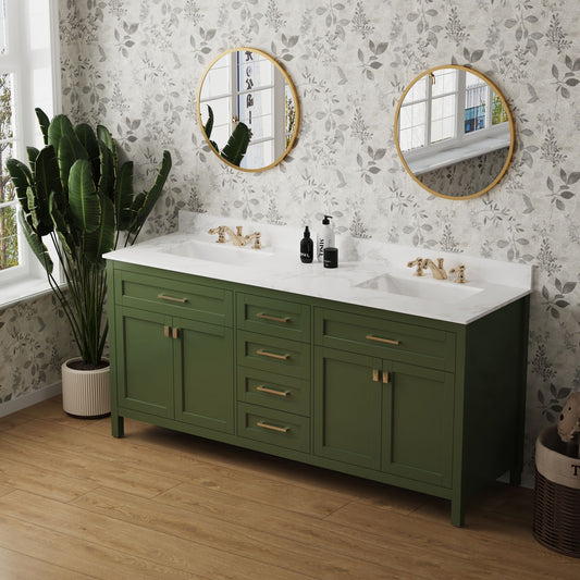 72" Vanity Sink Combo featuring a Marble Countertop, Bathroom Sink Cabinet, and Home Decor Bathroom Vanities - Fully Assembled Green