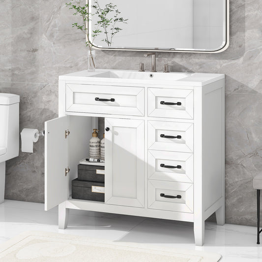 36" Bathroom Vanity with Sink Combo; White Bathroom Cabinet with Drawers; Solid Frame and MDF Board