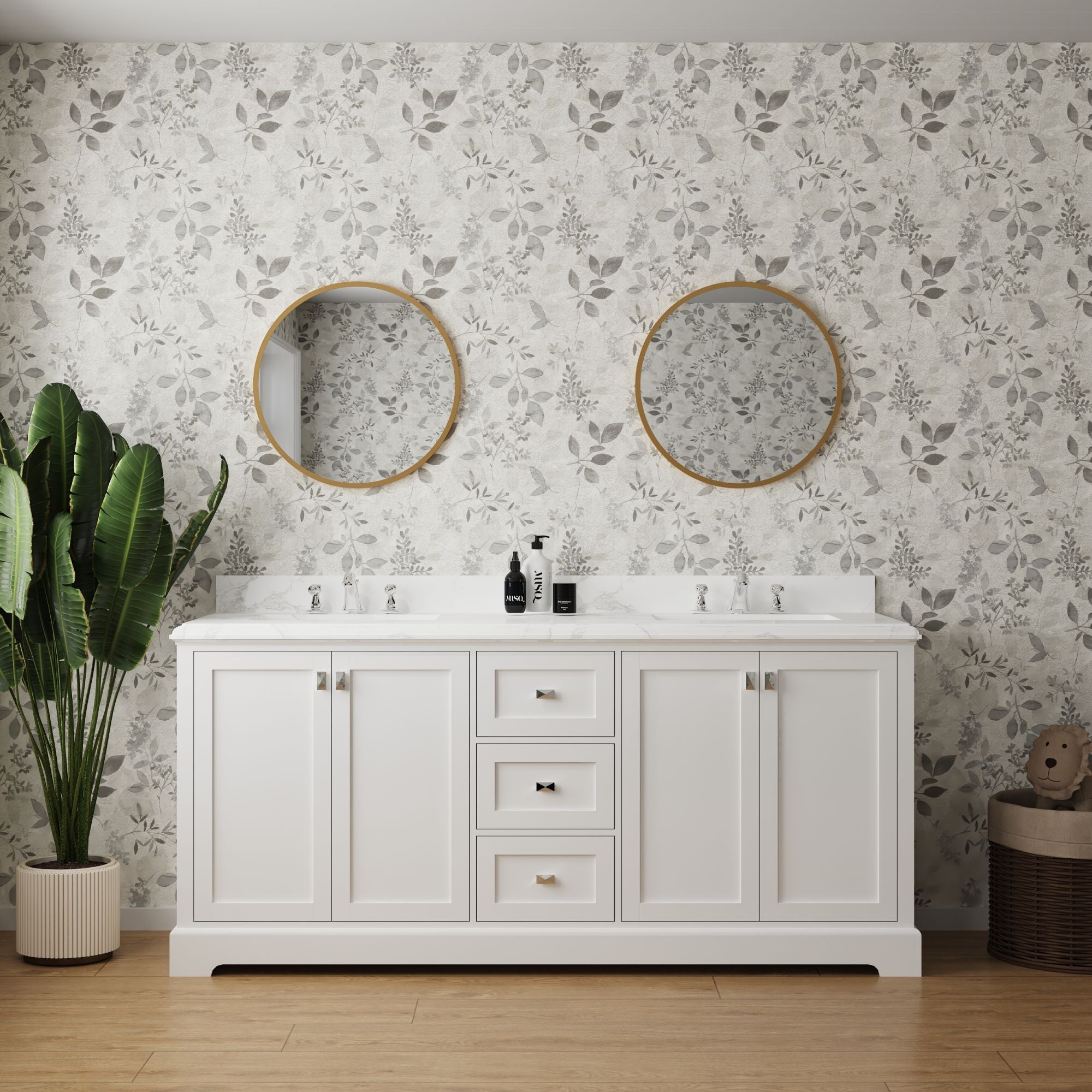 72" Vanity Sink Combo featuring a Marble Countertop, Bathroom Sink Cabinet, and Home Decor Bathroom Vanities - Fully Assembled White 72-inch Vanity with Sink 23V02-72WH