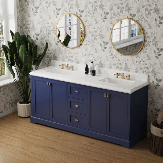 72" Vanity Sink Combo featuring a Marble Countertop, Bathroom Sink Cabinet, and Home Decor Bathroom Vanities - Fully Assembled Blue