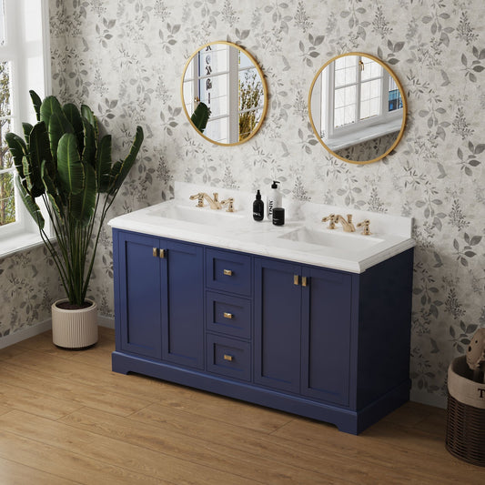 60" Vanity Sink Combo featuring a Marble Countertop, Bathroom Sink Cabinet, and Home Decor Bathroom Vanities - Fully Assembled Blue