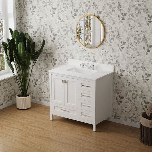 36" Vanity Sink Combo featuring a Marble Countertop, Bathroom Sink Cabinet, and Home Decor Bathroom Vanities - Fully Assembled White
