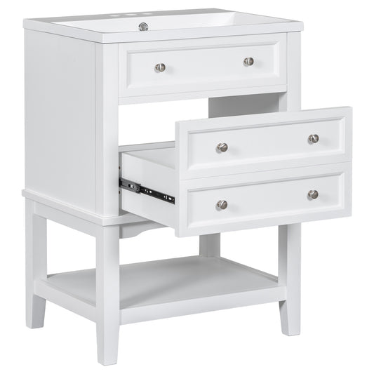 24" Bathroom Vanity With Sink, Bathroom Storage Cabinet with Drawer and Open Shelf, Solid Wood Frame