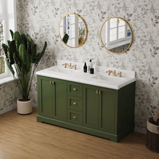 60" Vanity Sink Combo featuring a Marble Countertop, Bathroom Sink Cabinet, and Home Decor Bathroom Vanities - Fully Assembled Green