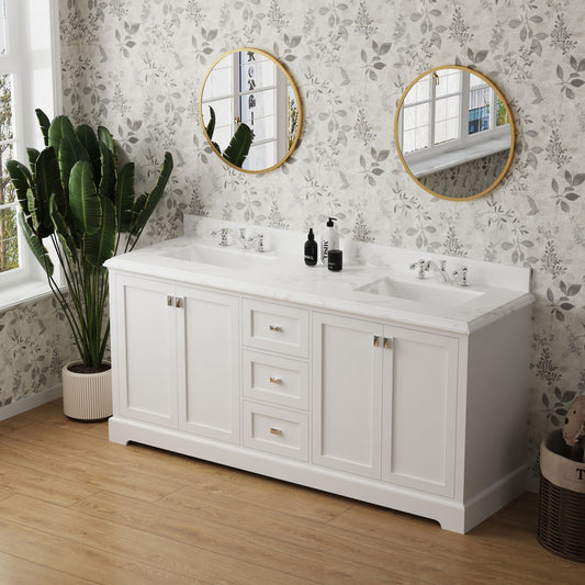 72" Vanity Sink Combo featuring a Marble Countertop, Bathroom Sink Cabinet, and Home Decor Bathroom Vanities - Fully Assembled White 72-inch Vanity with Sink 23V02-72WH