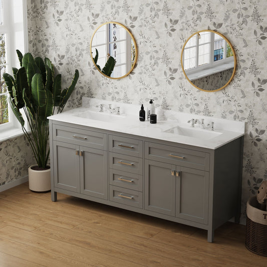 72" Vanity Sink Combo featuring a Marble Countertop, Bathroom Sink Cabinet, and Home Decor Bathroom Vanities - Fully Assembled Grey