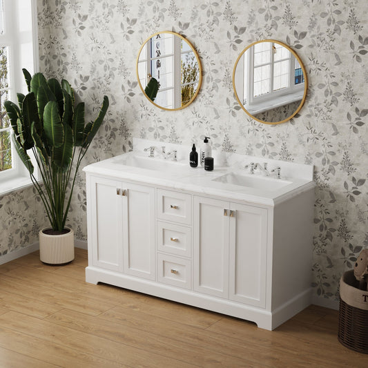60" Vanity Sink Combo featuring a Marble Countertop, Bathroom Sink Cabinet, and Home Decor Bathroom Vanities - Fully Assembled White