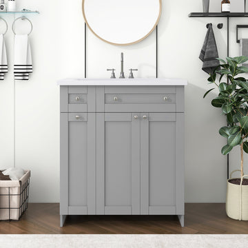 30" Grey Bathroom Vanity with Single Sink and Storage Cabinet Combo