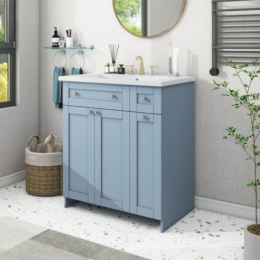 30" Bathroom Vanity Cabinet with Easy-to-Clean Resin Integrated Sink in Blue