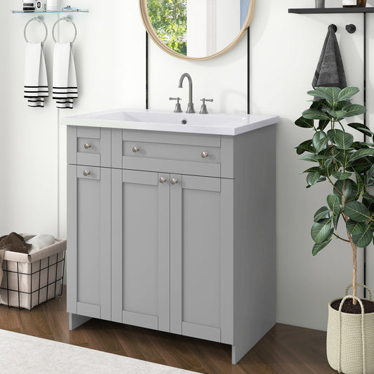 30" Grey Bathroom Vanity with Single Sink and Storage Cabinet Combo